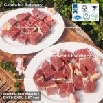 Beef BLADE Australia RALPHS frozen sampil kecil daging rendang PORTIONED CUTS 1.5" 4cm (price/pc 1kg)